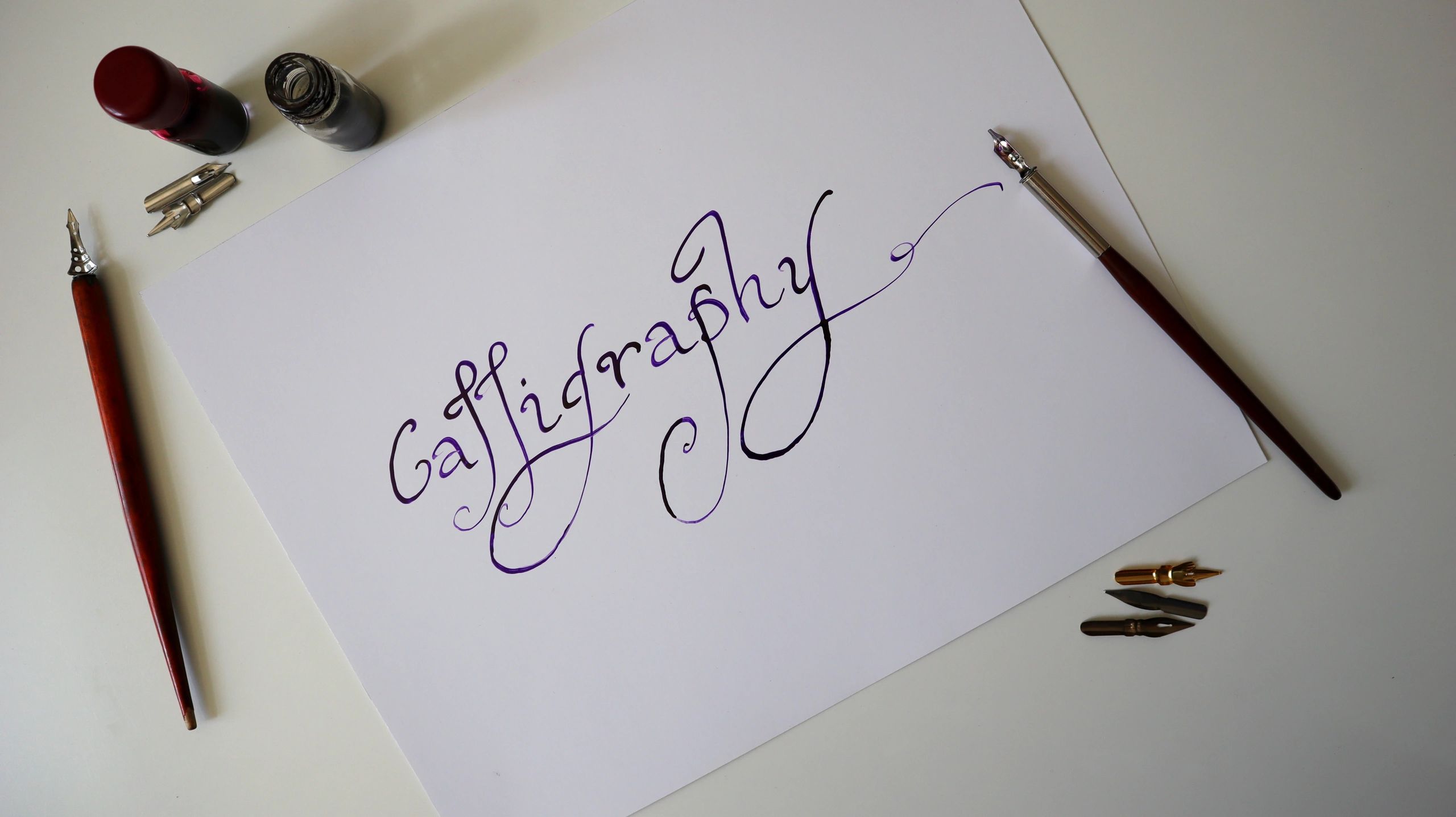 Calligraphy tools and lettering practice